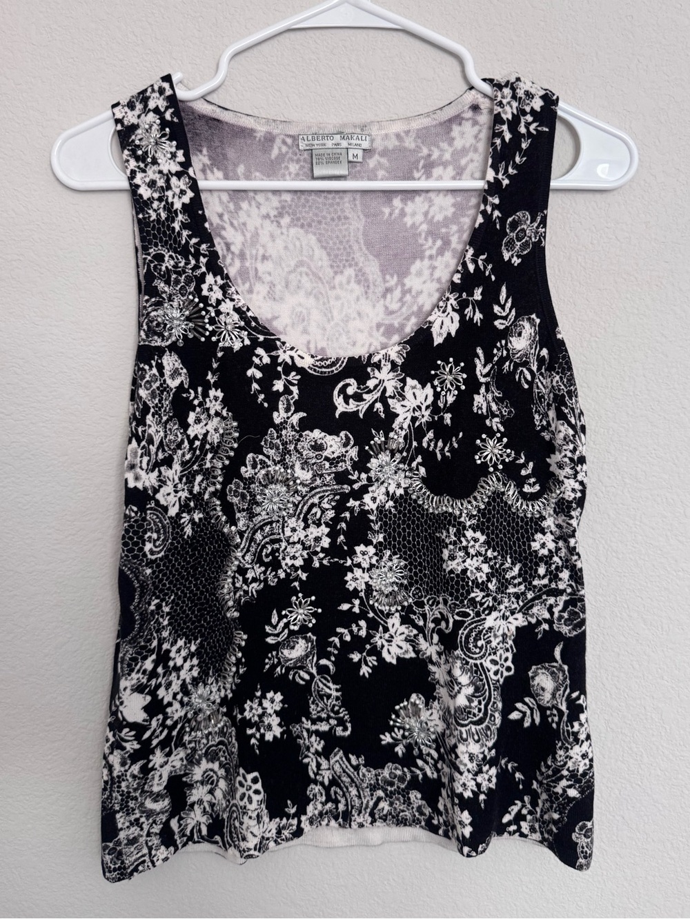 Alberto Makali Black and White Floral Tank Top